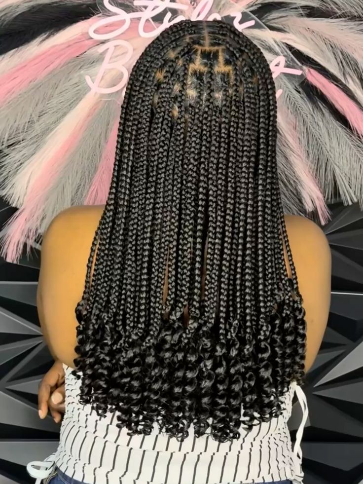 Medium knotless braids with curly ends for oval face shape
